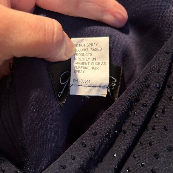 La Femme Rhinstone Embellished V-neck Ruched Ruffle Jersey Gown in Navy Size 14 - Picture 7 of 8